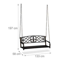 Relaxdays Panchina a Dondolo, Panca da Giardino da Appendere, Design Vintage, Metallo HxLxP: 197x133x58 cm, Nero-Bronzo
