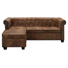 Tidyard - Divano angolare Chesterfield a Forma di L, con Letto e Funzione Sleep, Effetto Scamosciato, 200 x 140 x 73 cm (L x P x A), Colore: Marrone - Arredi Casa