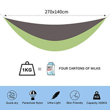 SUNNY GUARD Amaca da Campeggio Portatile con due cinghie per alberi Traspirante Nylon da Paracadute Amaca backpacking, viaggi，270x140cm verde e grigio
