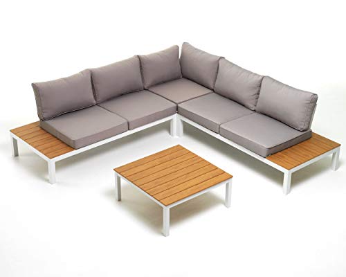 sal mar Set Sofa Lounge ad Angolo MOD. Beverly Bianco polywood Colore Teak M094902-08