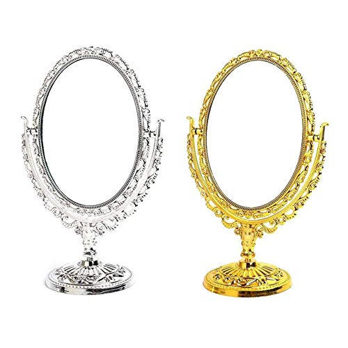 ZXFMT 1Pc Specchio Ovale bifacciale Specchio Rotante ellittico Specchi per Il Trucco retrò Trucco cosmetico Specchio da Tavolo Specchiera Strumento di Bellezza