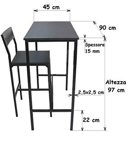 yelloo Set Tavolo Bar e 2 SGABELLI Arredamento MOBILI Cucina H.96cm Set LIGNANO