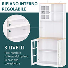 homcom Credenza Moderna in Legno MDF Bianco con 2 Vetrinette e 1 Scaffale con Mensole Regolabili, 80 x 37 x 183 cm