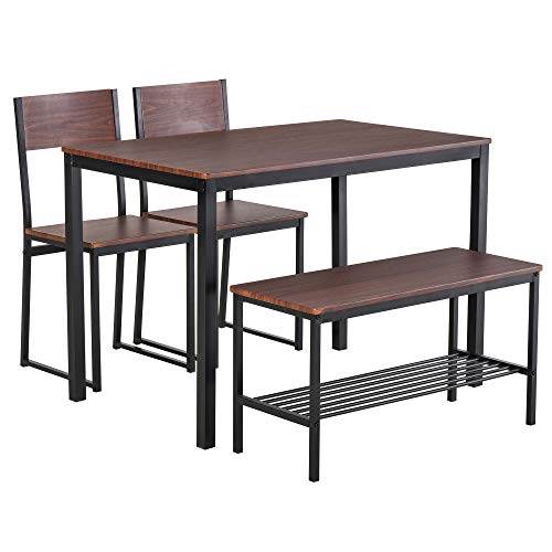 giordano shop Set Tavolo 2 Sedie e Panca in Metallo e Legno Nero e Marrone