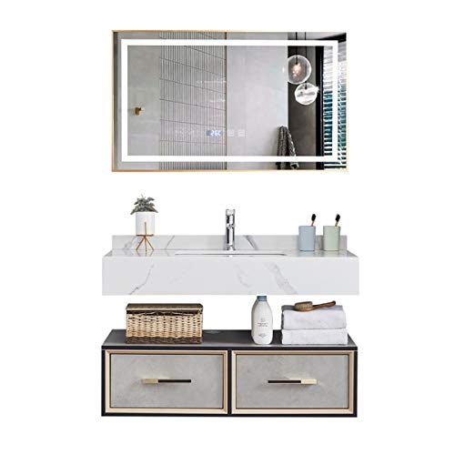 YLiansong-home Mobile da Bagno Specchio Combinazione di armadietto del Bagno del Bagno della tavola di Legno Set di vanità del Bagno dello Specchio Intelligente Set di armadi per lavabo da Bagno