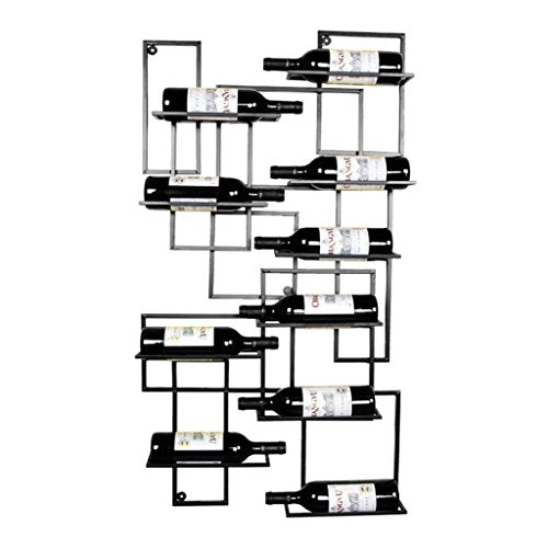 Porta Bottiglie Barre da muro vintage per bar da muro Portabottiglia vino | Nero Porta vino a parete | Organizer di stoccaggio scaffale con mensole galleggianti Design decorazione(Holder 10 Bottles)