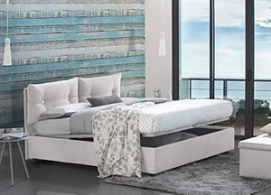 Talamo Italia Letto contenitore Una piazza e mezza Giulia, Made in Italy, Letto con rivestimento in tessuto, Apertura frontale, con materasso cm 120x190 incluso, Bianco