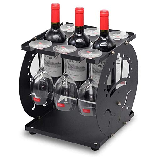 Cremagliera Del Vino Del Metallo Porta Bottiglie E Vetro Pratico Scaffale Per Bottiglie Di Vino- Decorazione Domestica Portabottiglie, Contiene 3 Bottiglie Di Vino E 6 Calici