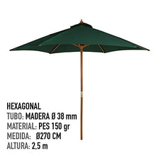 AKTIVE 53862 - Ombrellone Esagonale Diametro 270 cm - Telaio di Legno 38 mm - Colore Verde