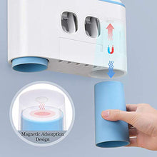 Winbang Portaspazzolini, portaspazzolini portaspazzolino con 5 spazzolini da Denti 2 distributori Automatici di dentifricio e 4 portabicchieri (Blu)