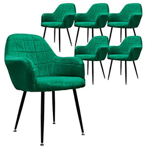 ECD Germany Set 6 x Sedia da Pranzo Verde Scuro Poltrone Imbottite in Velluto - Stile Design Retro Vintage Scandinavo - Piedini in Metallo Regolabili - per Sala da Pranzo Soggiorno Cucina o Ufficio