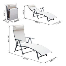 miozzi Lettino da Giardino Piscina Pieghevole Schienale Regolabile Crema Bianco 180x63.5x65 cm