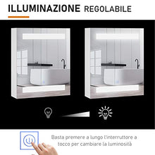 homcom Armadietto Pensile da Bagno con 1 Anta, Specchio e Luci a LED | 2 Ripiani Interni | MDF Bianco (60 x 50 x 15cm)