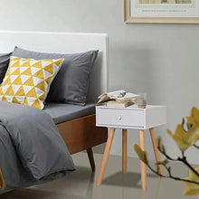 Comodino ausiliario bianco con cassetto, set di 2 comodini da notte in legno massello di pino per camera da letto, 40 x 30 x 61 cm