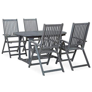 FAMIROSA Set Pranzo da Giardino 5 pz in Legno Massello di Acacia Grigio-7907