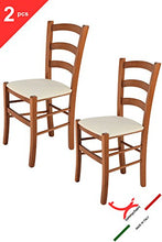 Tommychairs - Set 2 sedie modello Venice per cucina bar e sala da pranzo, robusta struttura in legno di faggio color ciliegio e seduta rivestita in tessuto color avorio
