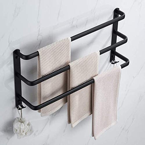 Portasciugamani Nero Portasciugamani a Parete Portasciugamani a 3 Strati con Gancio, Portasciugamani da Bagno, Due metodi di Installazione Mensole da Bagno da 50 cm