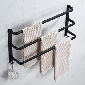 Portasciugamani Nero Portasciugamani a Parete Portasciugamani a 3 Strati con Gancio, Portasciugamani da Bagno, Due metodi di Installazione Mensole da Bagno da 50 cm