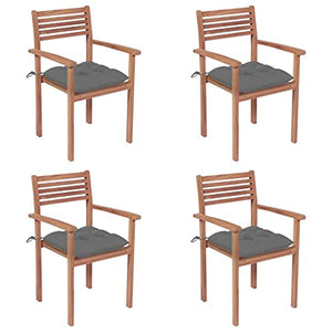 vidaXL Sedie Giardino 4 pz con Cuscini Grigi in Massello di Teak