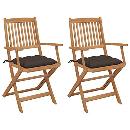vidaXL Sedie da Giardino Pieghevoli 2pz con Cuscini Massello d'Acacia