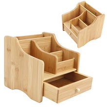 Fdit Organizer da Tavolo, Scatola di immagazzinaggio Multifunzionale Organizer da Tavolo in bambù Telecomando per Cosmetici con cassetto per riporre Piccole Forniture per Ufficio