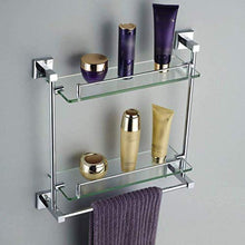 ZLININ Y-longhair Mensola da bagno a 2 strati in vetro, porta trucco a parete per il bagno, con portasciugamani completo in rame, cromato, 3 misure