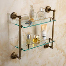 HYYDP Parete Porta Salviette Creativo Vintage Bagno in Ottone a Parete con Doppi vetri Rack Bagno Cosmetici Ciondolo Hardware Rack