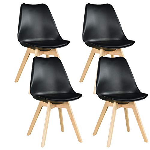 JIJIAN Set di 4 Sedie per Sala da Pranzo, Sedia in Stile nordica, Gambe in Legno Massello, Ideale per Sala da Pranzo, Soggiorno, Camera da Letto, Cucina, Sala Riunione, ECC. (Nero)