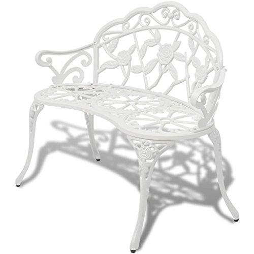 Lingjiushopping panchina da giardino bianco posteriore in alluminio pressofuso, colore: Bianco. Materiale: alluminio pressofuso/Seat/bracciolo + ghisa gambe