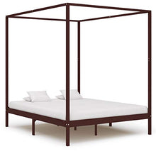 BIGTO - Struttura letto a baldacchino in legno di pino massiccio, per camera da letto, 160 x 200 cm, colore: Marrone scuro