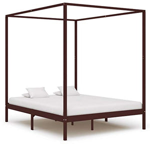 BIGTO - Struttura letto a baldacchino in legno di pino massiccio, per camera da letto, 160 x 200 cm, colore: Marrone scuro