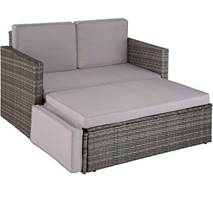 TecTake 800884 Divano Lounge in Rattan, Doppia Sdraio, Pouf con Cuscino, Elevato Comfort di Seduta, Arredamento da Giardino, Nuovo (Grigio)