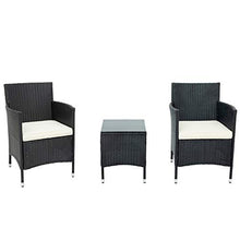 Pectt - Set di 3 sedie in vimini di rattan, con cuscini spessi e tavolino in vetro, per esterni, per giardino, cortile, portico