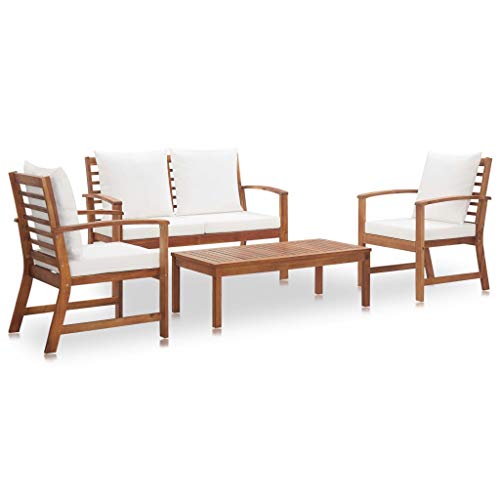 Tidyard Set Divani da Giardino 4 pz con Cuscini in Massello di Acacia, Set Divani da Giardino da Esterno, Divano Angolare da Giardino Bianco Crema