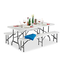 Relaxdays Set Chiosco Tavolo Panche ribaltabili, 3 Pezzi Arredo Giardino, Monocolore, Bianco, H x L x P: 74 x 180 x 74, 5 cm