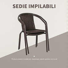 Outsunny Set Tavolo Pieghevole e 2 Sedie da Giardino in Acciaio e Rattan PE, Arredamento da Esterno da 3 Pezzi Marrone
