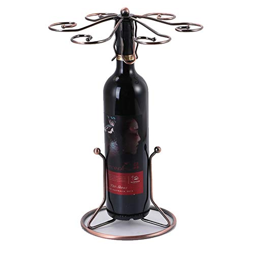 Portabottiglie Espositore da vino in metallo Portabottiglie da vino e portabicchieri in vetro 6 Appendiabiti da terra con gancio per stoviglie per Cucina Bar Casa ( Color : Bronze , Size : One Size )