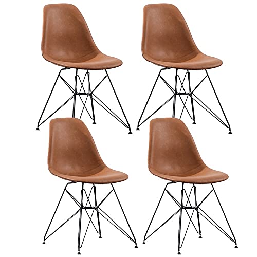 SYN-GUGAI Arredamento Set di 4 Sedie da Pranzo in Pelle PU, Gambe in Metallo Nero, Sedie Laterali Imbottite per Lounge, Ristoranti Commerciali, Reception, Soggiorno (Color : Brown)
