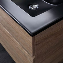 Kiamami Valentina MOBILE BAGNO 120CM QUERCIA NATURALE CON DOPPIO LAVABO NERO OPACO | SOLE