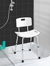 WENKO Sgabello con schienale per doccia Secura - Sgabello per vasca, portata 130 kg, Plastica, 49 x 68.5-85.5 x 54 cm, Bianco