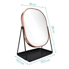 Navaris Specchio per Trucco da Tavolo con Portagioielli - Specchietto Cosmetico Ovale Make-Up 18x22,6cm - Girevole 360° con Portagioie - Design Rame