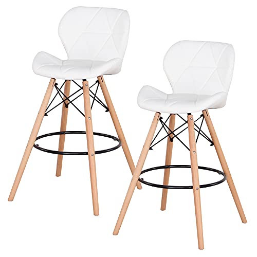 EGOONM Sgabelli da Bar set di 2, Sgabello da taverna Sgabello Alto con Schienale, Sgabello da Bar Moderno Imbottito per Cucina o Soggiorno (Bianco-2)