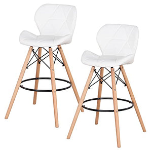 EGOONM Sgabelli da Bar set di 2, Sgabello da taverna Sgabello Alto con Schienale, Sgabello da Bar Moderno Imbottito per Cucina o Soggiorno (Bianco-2)