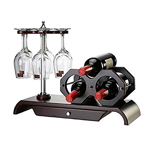 Scaffale Legno Porta Vino Scaffale Legno Porta Vino - Porta Bottiglie E Vetro, Può Contenere 3 Bottiglie Di Vino Rosso, Appendere 6 Bicchieri Da Vino