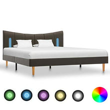 Tidyard Struttura Letto Giroletto Matrimoniale Moderno in Similpelle Antracite con Doghe Legno e Luce LED 140x200/160x200/180x200 cm,Letto con Doghe,Letto con Rete,Letto in Tessuto