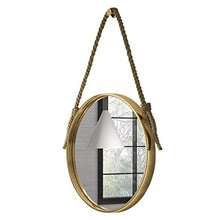 YF-Mirror 78/5000 Specchio pensile, Specchio da Trucco Tondo Bagno 80 cm Finitura Ottone con Corda di Canapa