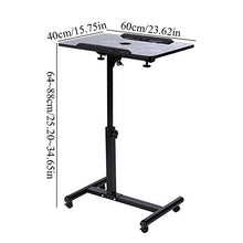 Scrivania per Laptop Rimovibile, Tavolino Pieghevole a Rotelle, Tavolino da Letto con Ruote, Tavolo da Divano Laterale, in MDF e Metallo, 40x60x64-88cm(Nero)