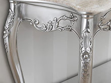 Simone Guarracino Luxury Design Consolle e Specchio Eleonor Stile Barocco Moderno arredo Bagno Foglia Argento Marmo Crema