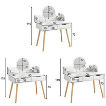 per Le Donne Ragazze Camera da Letto,Set di Sgabelli Imbottiti,Tavolo da Trucco Tavolo da Toeletta con Specchio Rotondo,2 Cassetti Grandi,Scaffali di Stoccaggio-Blue-c 60x40x119cm(24x16x47inch)