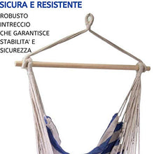 PiuShopping Sedia Sospesa da Giardino,con Supporto in Legno, a Righe Bianco Blu - 91x45x52h